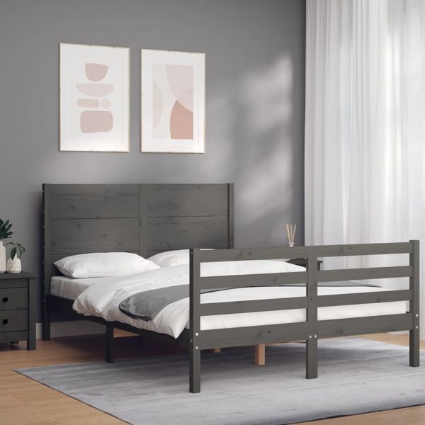 vidaXL Rám postele s čelom sivý 140x190 cm masívne drevo