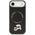 Puzdro Karl Lagerfeld Magsafe PU s hlavičkami Karl & Choupette, logom a kovovými tlačidlami fotoaparátu pre iPhone 17 Air čierne