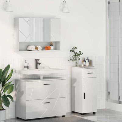 vidaXL Sada kúpeľňového nábytku so zásuvkou 3 pcs Vysoký lesk bielej