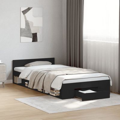 vidaXL Posteľný rám so zásuvkou čierny 100x200 cm kompozitné drevo