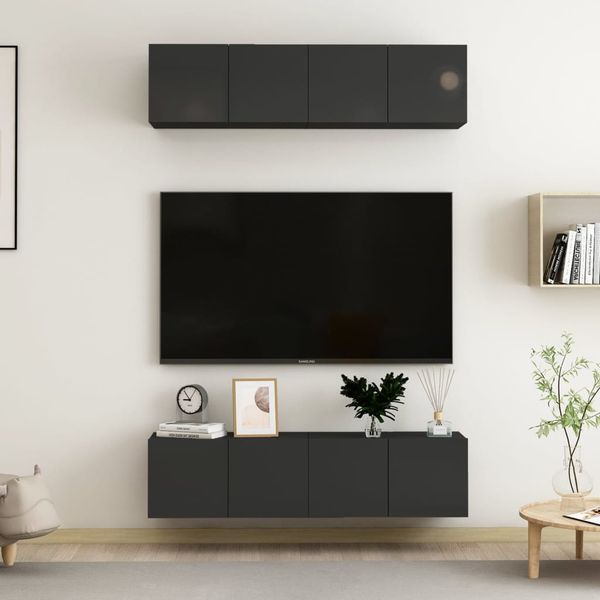 vidaXL TV skrinky 4 ks lesklé čierne 60x30x30 cm drevotrieska