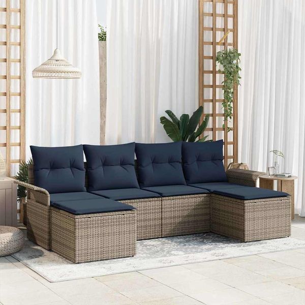 vidaXL Súprava záhradných pohoviek s vankúšom 6 pcs Sivá Poly ratan