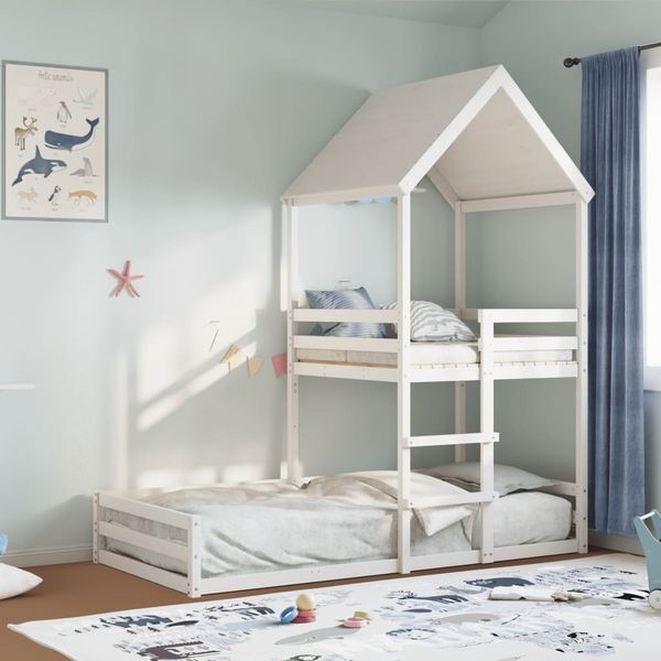 vidaXL Poschodová posteľ so strechou biela 80x200 cm borovicový masív