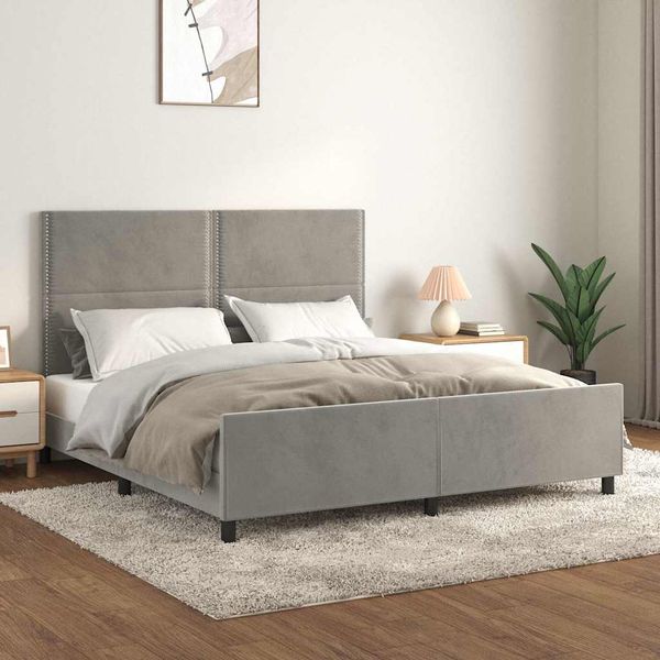 vidaXL Posteľ bez matraca svetlosivá 160x200 cm zamat