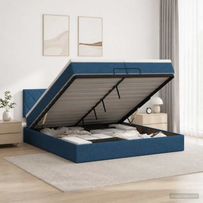vidaXL Ottoman posteľ s matracom a LED Modrá 200 x 200 cm Látka