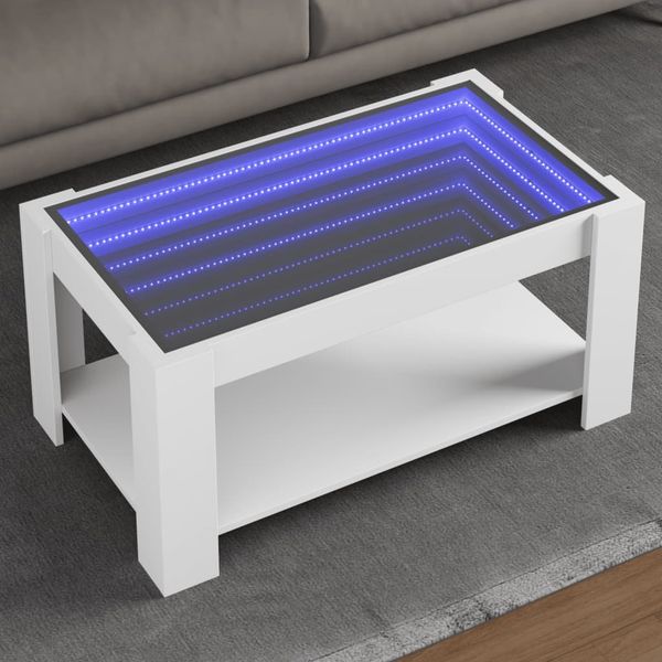 vidaXL Konferenčný stolík s LED biely 93x53x45 cm kompozitné drevo