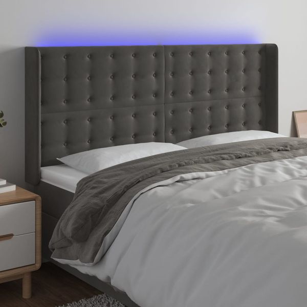 vidaXL Čelo postele s LED tmavosivé 203x16x118/128 cm zamat