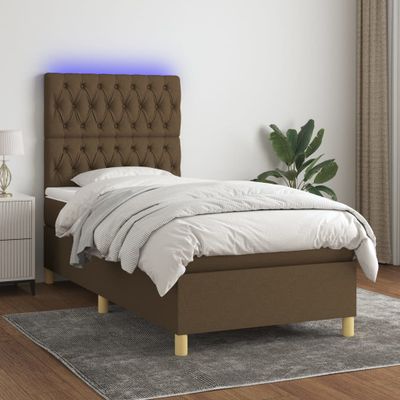 vidaXL Posteľ boxsping s matracom a LED tmavohnedá 80x200 cm látka