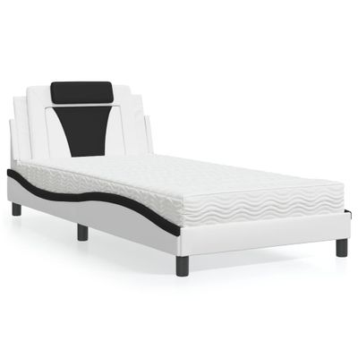 vidaXL Posteľ Viana s matracom biela a čierna 100x200 cm umelá koža