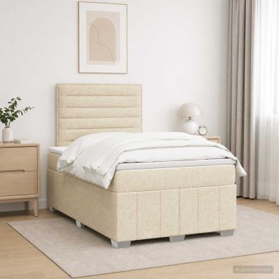 vidaXL LED boxspring posteľ s matracom Krémová 120 x 190 cm Látka