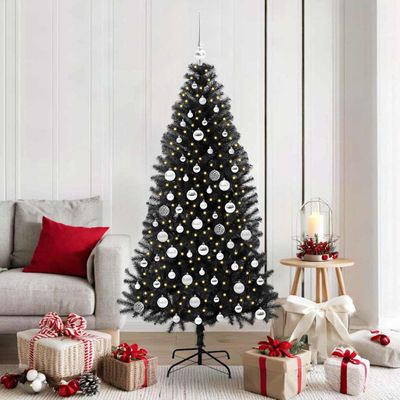 vidaXL Vianočný stromček s 300 LED-i so stojanom Čierna 180 cm PVC