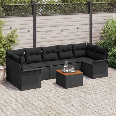 vidaXL Súprava záhradných pohoviek s úložiskom 8 pcs Čierna polyratan