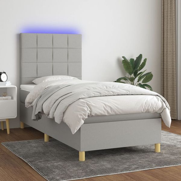 vidaXL Posteľ boxsping s matracom a LED bledosivá 100x200 cm látka