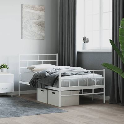 vidaXL Kovový rám postele s čelom a podnožkou biely 90x200 cm