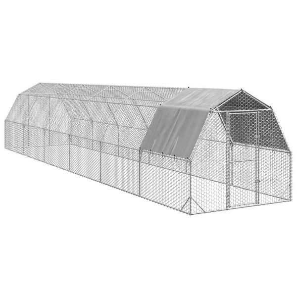 vidaXL kurací výbeh so strechou 2,5x12x2,25 m pozinkovaná oceľ