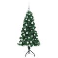 vidaXL Rohový umelý vianočný strom s 150 LED-i Zelená 150 cm PVC a kov