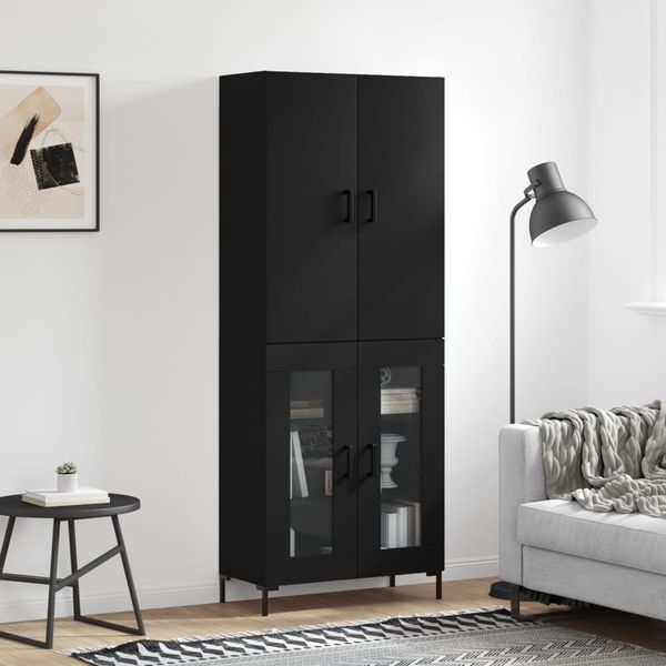 vidaXL Vysoká skrinka čierna 69,5x34x180 cm spracované drevo
