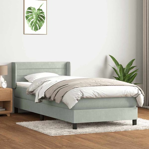 vidaXL Box Spring Posteľ s matracom Svetlosivá 100x220 cm Zamat