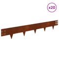 vidaXL Obrubník trávnika 20 ks 100 x 15 cm Oceľ Hrdzavý