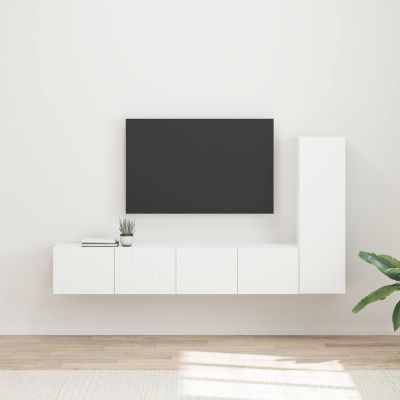 vidaXL Zostava TV skriniek Nástenný 3 pcs Biela Kompozitné drevo