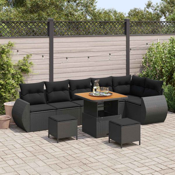 vidaXL Súprava záhradných pohoviek s vankúšom 9 pcs Čierna Poly Ratan