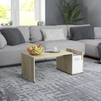 vidaXL Konferenčný stolík, biela+sonoma 90x45x35 cm, kompozitné drevo