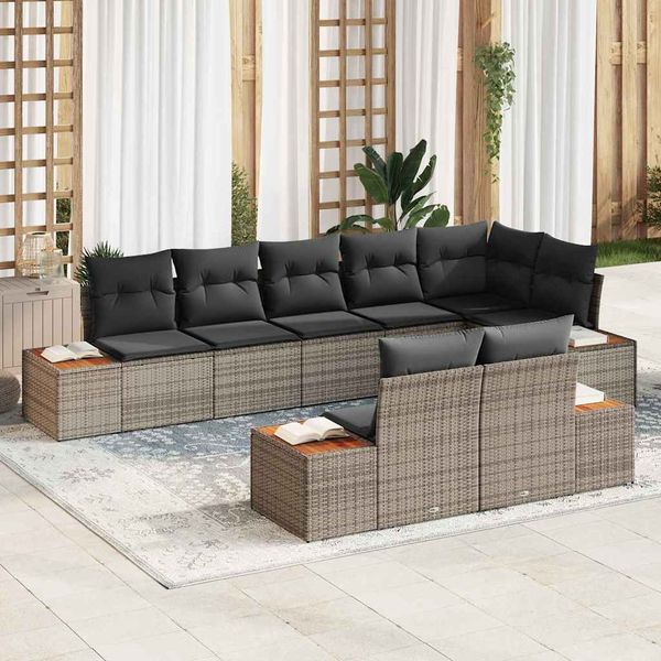 vidaXL Súprava záhradných pohoviek s vankúšom 8 pcs Sivá Poly ratan