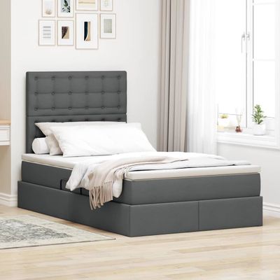 vidaXL LED úložná posteľ s matracom Tmavosivá 120 x 190 cm Látka