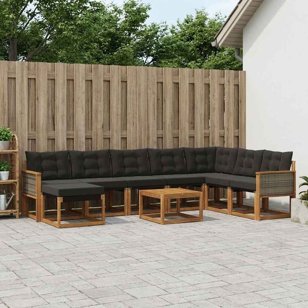 vidaXL Záhradná súprava gaučov s vankúšom 9 pcs Prírodná a čierna