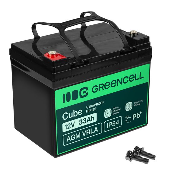 AGM12V33AH-J Green Cell Cube AGM VRLA IP54 12V 33Ah bezúdržbová batéria pre kosačky, skútre, lode a