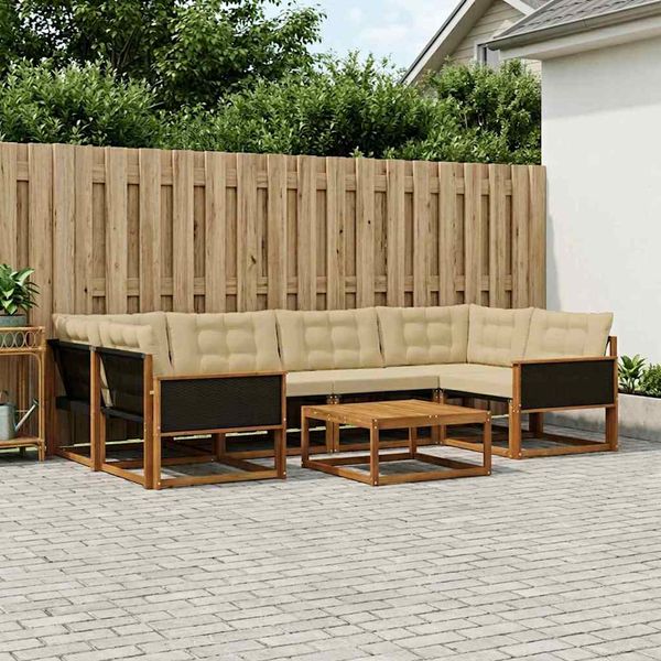vidaXL Záhradná súprava gaučov s vankúšom 7 pcs Prírodná a béžová