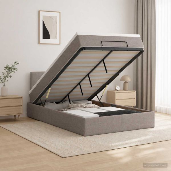 vidaXL Ottoman posteľ s matracom a LED Sivohnedá 120 x 190 cm Látka