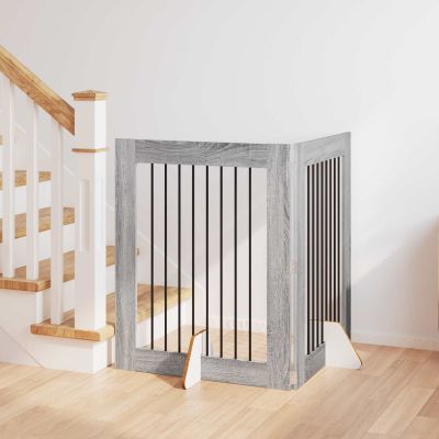 vidaXL Brána pre psov so stojanmi 2 pcs Sivá sonoma 80 x 100 cm