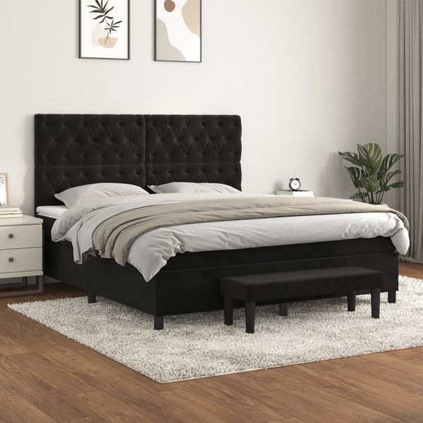 vidaXL Posteľný rám boxspring s matracom čierny 160x200 cm zamat