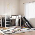 vidaXL Poschodová posteľ šmykľavka a závesy bielo-čierna 80x200 cm