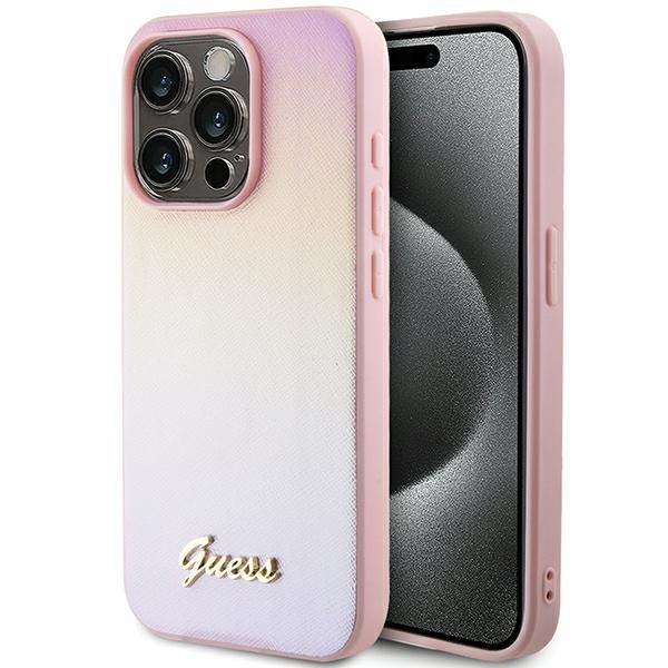 Puzdro Guess pre iPhone 15 Pro 6,1" GUHCP15LPSAIRSP ružové HC PU SAFFIANO IRIDESCENT SCRIPT
