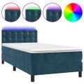 vidaXL Posteľný rám boxsping matrac a LED tmavomodrý 90x190 cm zamat