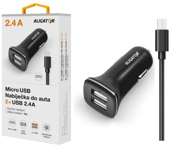 ALIGATOR Ponúka. do auta microUSB 2,4A TCH čierna