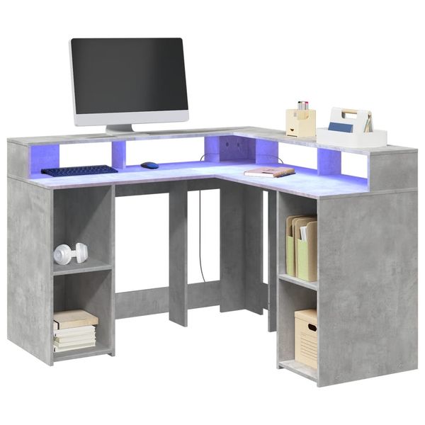 vidaXL Stôl s LED svetlami betónovo sivý 130x130x91cm kompozitné drevo