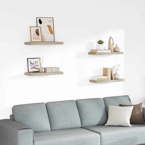 vidaXL Plávajúce nástenné police 4 ks, dubové 60x23,5x3,8 cm, MDF