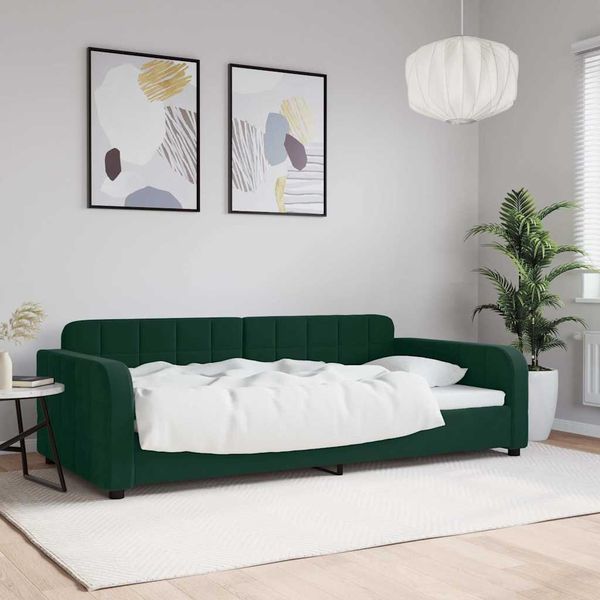 vidaXL Denná posteľ tmavozelená 100x200 cm zamat