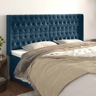 vidaXL Čelo postele so záhybmi tmavomodrá 183x16x118/128 cm zamat