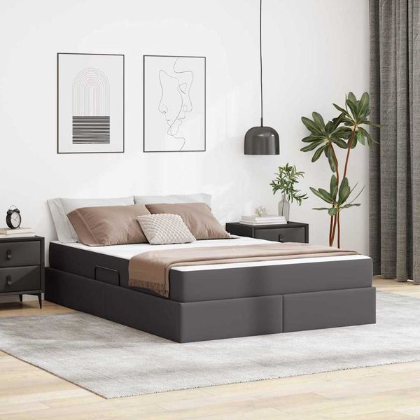 vidaXL Postel s úložným prostorem a matrací s matracmi 2 pcs Sivá Koža