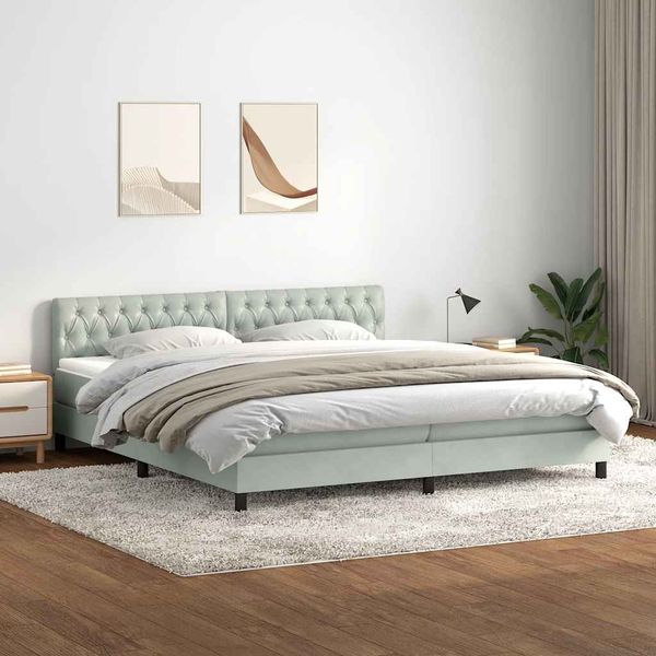 vidaXL Box Spring Posteľ s matracom Svetlosivá 200x210 cm Zamat