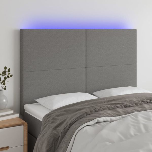 vidaXL Čelo postele s LED tmavosivé 147x16x118/128 cm látka
