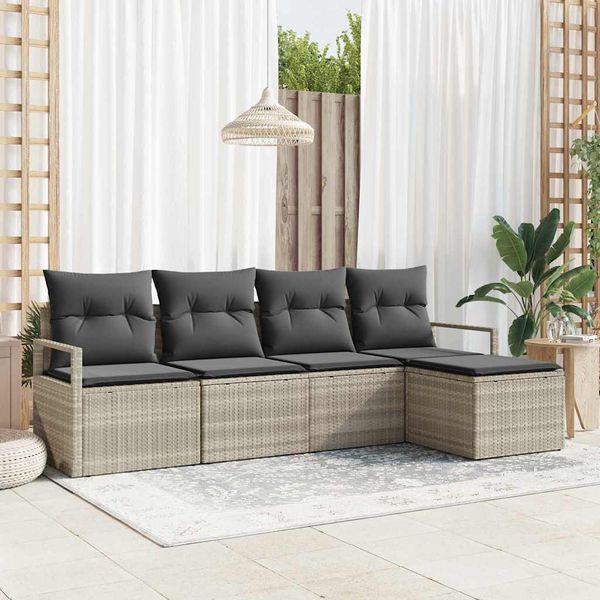 vidaXL Sada pohoviek s vankúšom s úložiskom 5 pcs Svetlosivá polyratan