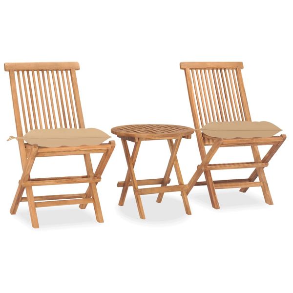 vidalXL 3-dielna skladacia vonkajšia jedálenská súprava s podložkami tíkový masív