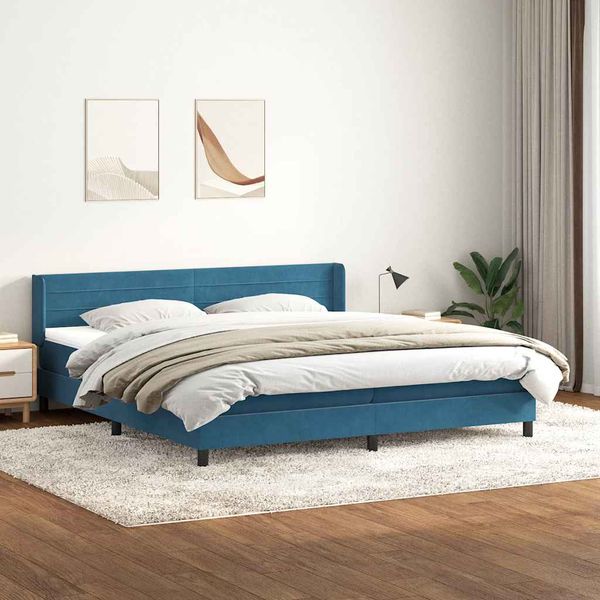 vidaXL Box Spring Posteľ s matracom Tmavomodrá 200x220 cm Zamat