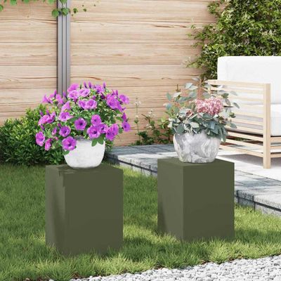 vidaXL Stojan na rastliny 2 pcs Olivovo zelená 24 x 24 x 35 cm Oceľ