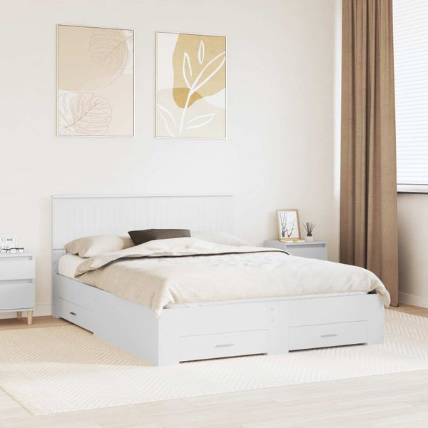 vidaXL Rám postele so zásuvkou Biela 150 x 200 cm Kompozitné drevo